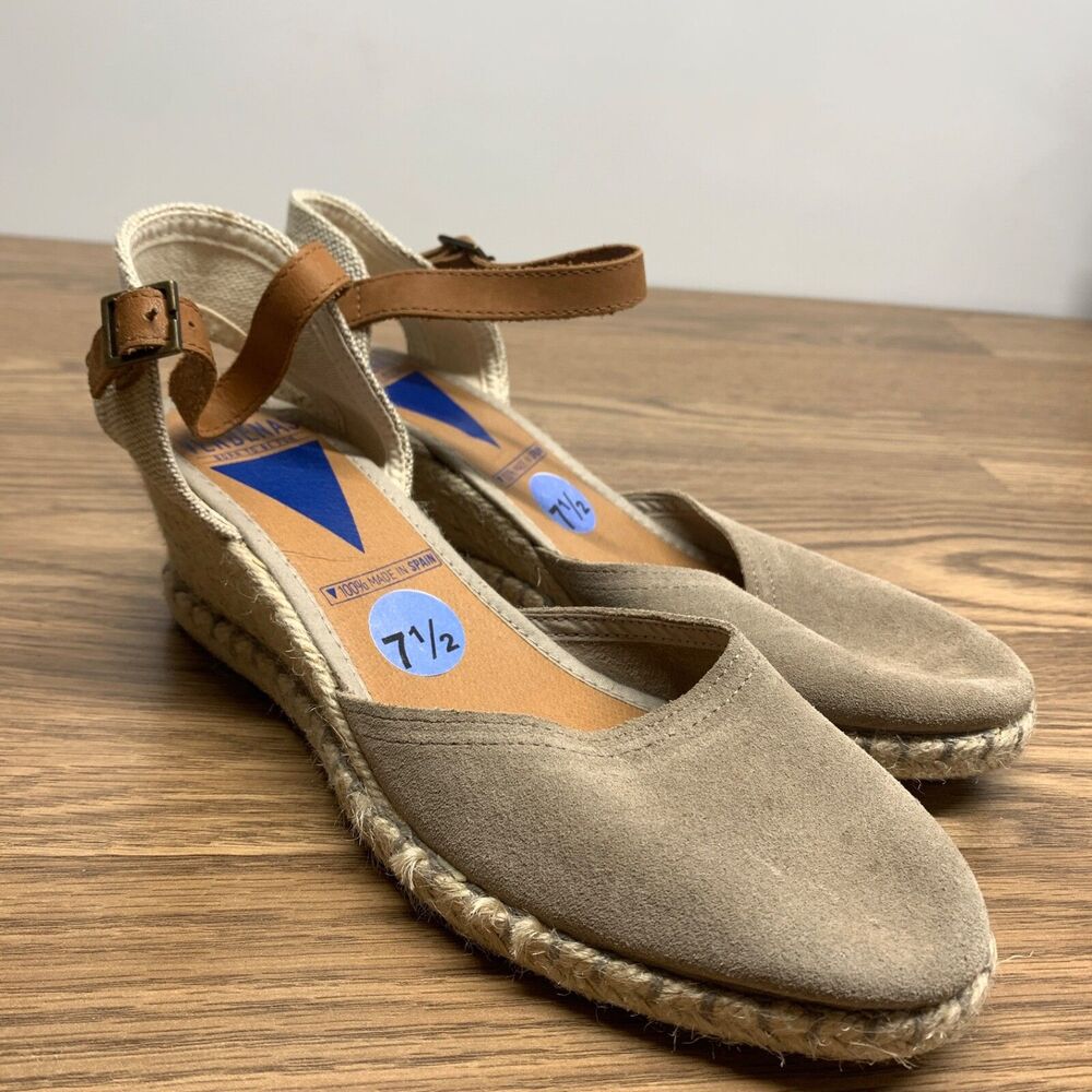 Verbenas Womens Wedge Sandals Size 7.5 Beige Espadrille Ankle Strap